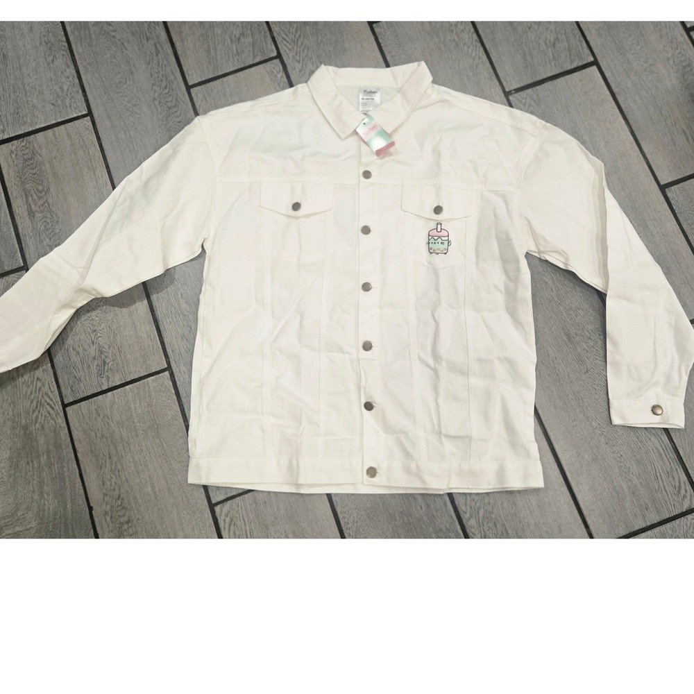 Pusheen Box Exclusive White Denim Jacket Boba Tea Embroidery XL NWT